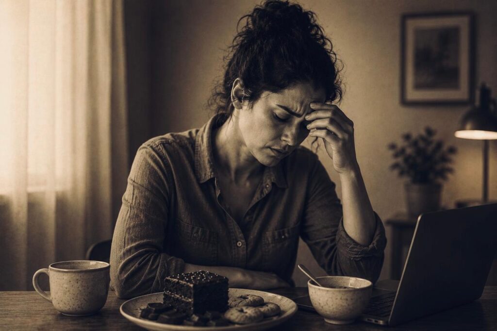 Representação da ansiedade emocional e do impulso de comer para aliviar sentimentos de estresse e tensão.
